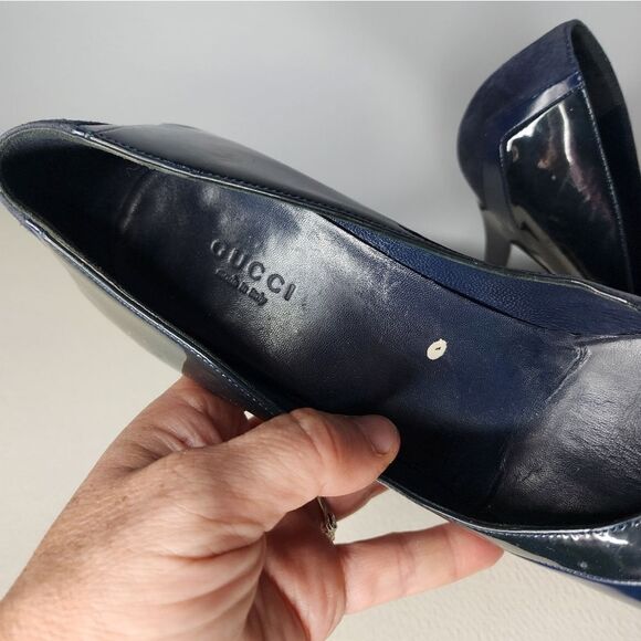 GUCCI STILLETTO PUMPS PLATFORM BLACK/Blue HEELS SIZE 6.5 Authentic - Picture 3 of 6